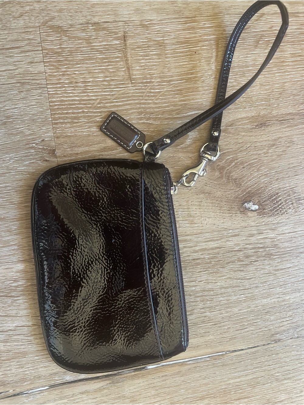 Coach Black Patent Leather Wristlet Phone Case